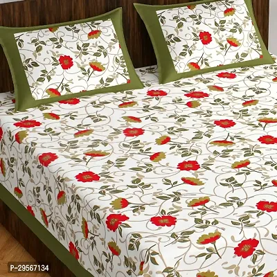 Comfortable Green Cotton Double 1 Bedsheet + 2 Pillowcovers-thumb0