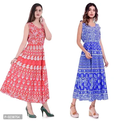 E-WISH BOX Women's Cotton Long Maxi Dress (Multicolour, Free Size), Combo Pack of 2 Piece Dgt;N_253-thumb0