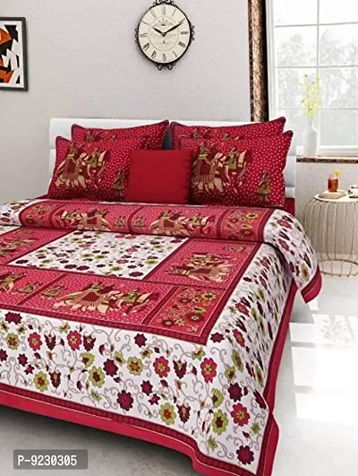 E-WISH BOX 100% Cotton Double BedSheet for Double Bed with 2 Pillow Covers Set, Queen Size Bedsheet Series, 140 TC, 3D Printed Pattern