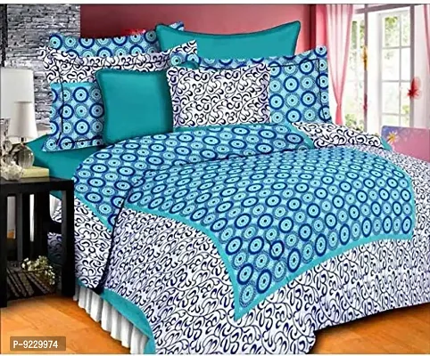 E-WISH BOX Jaipuri Print 100% Cotton Rajasthani Tradition King Size Double Bedsheet with 2 Pillow Cover _Multi