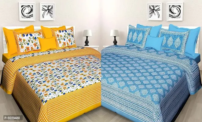 E-WISH BOX - - 100% Cotton Rajasthani Jaipuri King Size Combo Bedsheets Set of 2 Double Bedsheets with 4 Pillow Design no. 147