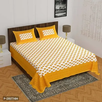 Stylish Yellow Cotton Queen Size Bedsheets With 2 Pillowcovers-thumb0