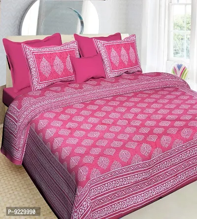 E-WISH BOX Pure Cotton Supreme Quality King Size Floral Double Bedsheet with 2 Pillow Covers - Pink-thumb2