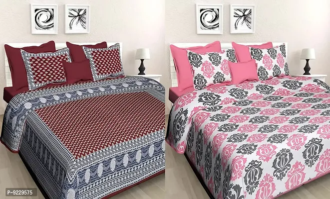 E-WISH BOX - - 100% Cotton Rajasthani Jaipuri King Size Combo Bedsheets Set of 2 Double Bedsheets with 4 Pillow Design no. 81-thumb0