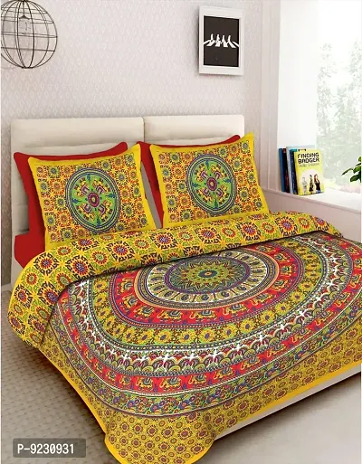 E-WISH BOX Rajasthani Jaipuri Pure Cotton Bedsheet 3D Hand Block Print with 2 Pillow Cover TC - 180, D_A61-thumb0