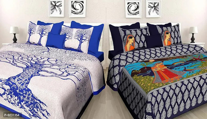 E-WISH BOX - 100% Cotton Rajasthani Combo Jaipuri Traditional King Size Double Bed Bedsheet for King Size Bed with 2 Pillow Cover's - Multicolour Spical Rakhi Offer A-294-thumb0