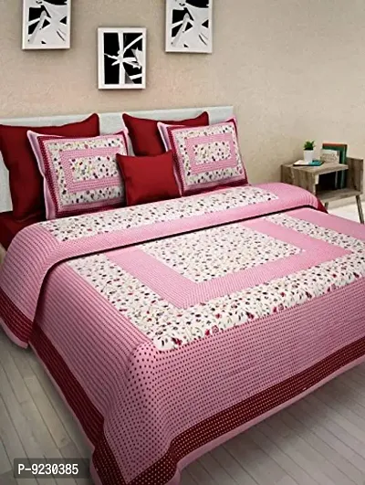 E-WISH BOX 100% Cotton Jaipuri Rajasthani Bedsheets Cotton Double Bed Bedsheet with 2 Pillow Cover _Multi