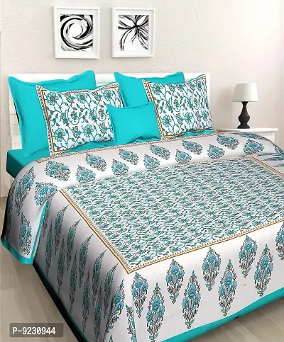 E-WISH BOX Rajasthani Jaipuri Pure Cotton Bedsheet 3D Hand Block Print with 2 Pillow Cover TC - 180, D_A62-thumb0