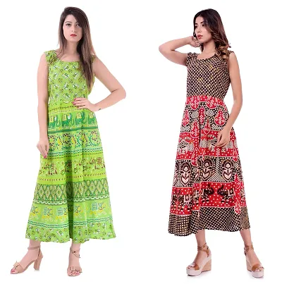 Pack Of 2 Jaipuri Cotton Maxi Dress For Women