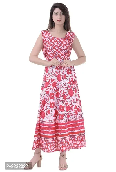 E-WISH BOX Women's Pure Cotton Jaipuri Maxi Dress Free Size XXL Pink-thumb0