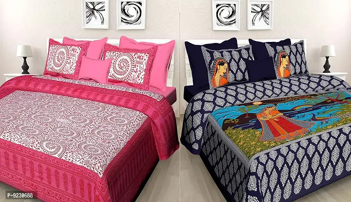 E-WISH BOX - 100% Cotton Rajasthani Combo Jaipuri Traditional King Size Double Bed Bedsheet for King Size Bed with 2 Pillow Cover's - Multicolour Spical Rakhi Offer A-282