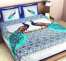 E-Wish Box 100% Cotton Comfort Rajasthani Jaipuri Traditional King Size 1 Double Bedsheet with 2 Pillow Covers - Blue-thumb4