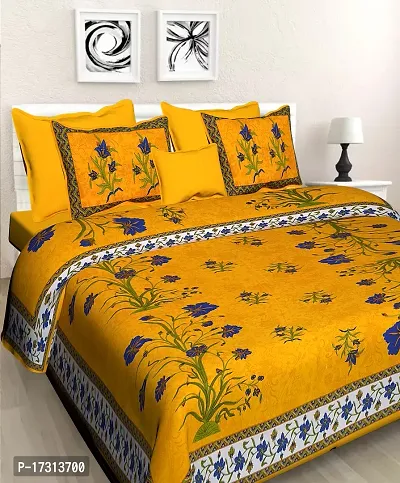 Comfortable Cotton Printed King Bedsheet with 2 Pillow Covers