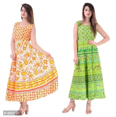 E-WISH BOX Rajasthani Traditional Women's Cotton Maxi Long Dress Jaipuri Printed Dress DN-A69-thumb0