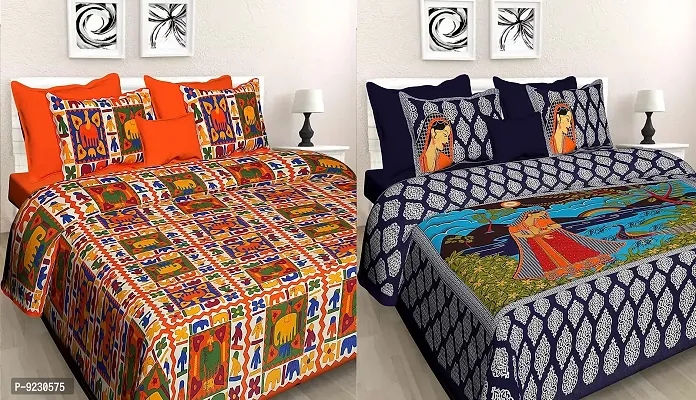 E-WISH BOX - 100% Cotton Rajasthani Combo Jaipuri Traditional King Size Double Bed Bedsheet for King Size Bed with 2 Pillow Cover's - Multicolour Spical Rakhi Offer A-310