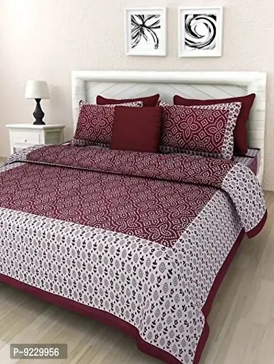 E-WISH BOX Jaipuri Print 100% Cotton Rajasthani Tradition King Size Double Bedsheet with 2 Pillow Cover _Multi