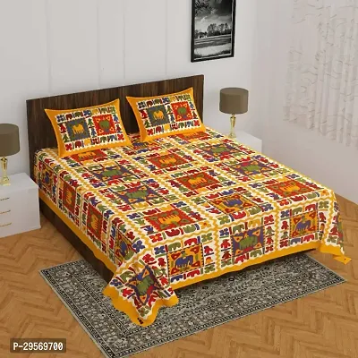 Comfortable Multicoloured Cotton Flat Double 1 Bedsheet + 2 Pillowcovers