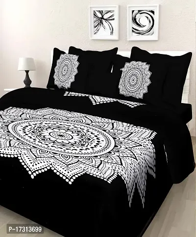 Comfortable Cotton Printed King Bedsheet with 2 Pillow Covers-thumb0