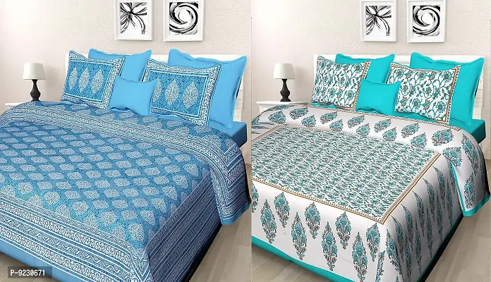E-WISH BOX - 100% Cotton Rajasthani Combo Jaipuri Traditional King Size Double Bed Bedsheet for King Size Bed with 2 Pillow Cover's - Multicolour Spical Rakhi Offer A-236