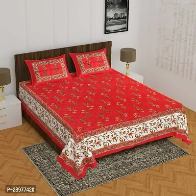 Stylish Red Cotton Queen Size Bedsheets With 2 Pillowcovers-thumb0