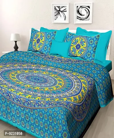 E-WISH BOX Rajasthani Jaipuri Pure Cotton Bedsheet 3D Hand Block Print with 2 Pillow Cover TC - 180, D_A83-thumb0