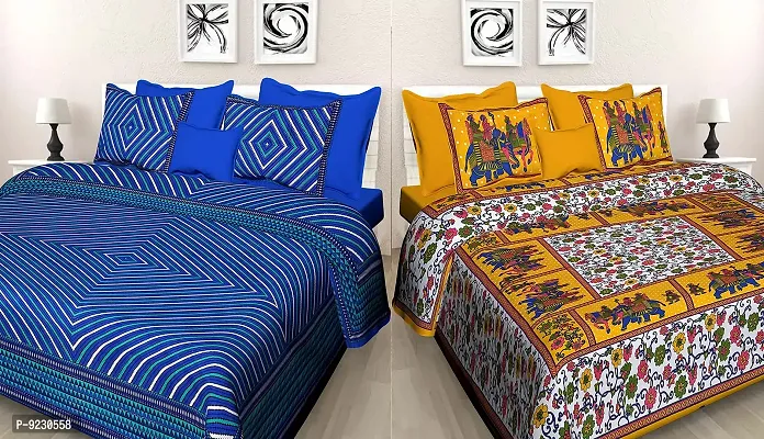 E-WISH BOX - 100% Cotton Rajasthani Combo Jaipuri Traditional King Size Double Bed Bedsheet for King Size Bed with 2 Pillow Cover's - Multicolour Spical Rakhi Offer A-168-thumb0