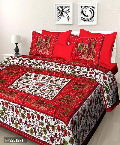 E-WISH BOX Rajasthani Jaipuri Pure Cotton Bedsheet 3D Hand Block Print with 2 Pillow Cover TC - 180, D_A6