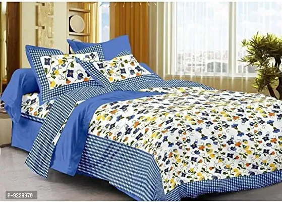 E-WISH BOX Jaipuri Print 100% Cotton Rajasthani Tradition King Size Double Bedsheet with 2 Pillow Cover _Multi