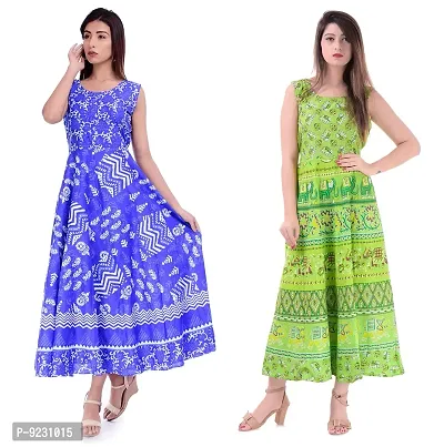 E-WISH BOX Rajasthani Traditional Women's Cotton Maxi Long Dress Jaipuri Printed Dress DN-A59-thumb0