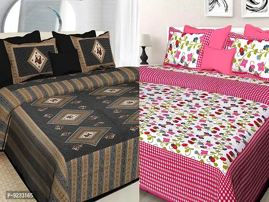 E-WISH BOX - 100% Cotton Rajasthani Jaipuri King Size Combo Bedsheets Set of 2 Double Bedsheets with 4 Pillow Covers - 180 TC (Multicolour) A-1-thumb0