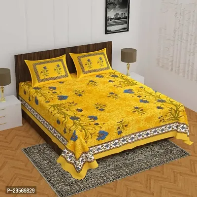 Comfortable Yellow Cotton Flat Double 1 Bedsheet + 2 Pillowcovers-thumb0