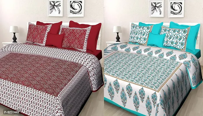 E-WISH BOX - 100% Cotton Rajasthani Combo Jaipuri Traditional King Size Double Bed Bedsheet for King Size Bed with 2 Pillow Cover's - Multicolour Spical Rakhi Offer A-234-thumb0