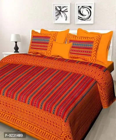 E-WISH BOX Rajasthani Jaipuri Pure Cotton Bedsheet 3D Hand Block Print with 2 Pillow Cover TC - 180, D_A34-thumb0