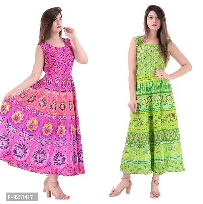 E-WISH BOX Rajasthani Traditional Women's Cotton Maxi Long Dress Jaipuri Printed Dress DN-A31