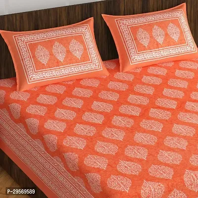 Comfortable Orange Cotton Flat Double 1 Bedsheet + 2 Pillowcovers-thumb0