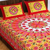 Pure 100% Jaiuri Cotton Double Size Bed Sheet Bandej and Chunri Print with 2 Pillow Cover 144 TC Bandej and Chunri Print A55-thumb1