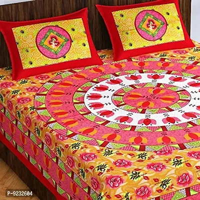 Pure 100% Jaiuri Cotton Double Size Bed Sheet Bandej and Chunri Print with 2 Pillow Cover 144 TC Bandej and Chunri Print A55-thumb2