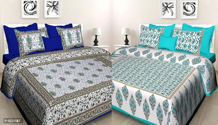 E-WISH BOX - 100% Cotton Rajasthani Combo Jaipuri Traditional King Size Double Bed Bedsheet for King Size Bed with 2 Pillow Cover's - Multicolour Spical Rakhi Offer A-263