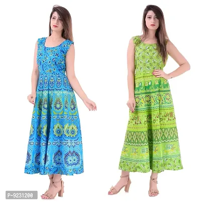 E-WISH BOX Rajasthani Traditional Women's Cotton Maxi Long Dress Jaipuri Printed Dress DN-A32-thumb0