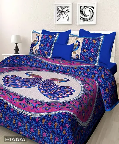 Comfortable Cotton Printed King Bedsheet with 2 Pillow Covers-thumb0