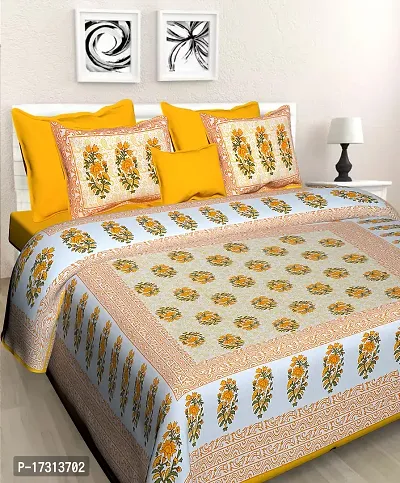 Comfortable Cotton Printed King Bedsheet with 2 Pillow Covers