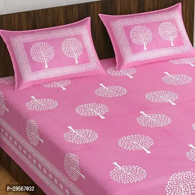 Comfortable Pink Cotton Double 1 Bedsheet + 2 Pillowcovers-thumb0