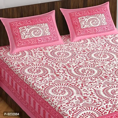 E-WISH BOX#174; 100% Cotton Rajasthani Jaipuri Traditional Floral Print Double Bed Sheet with Pack of 2 Pillow Cover's (230Cm*240Cm) Design No.29-thumb0