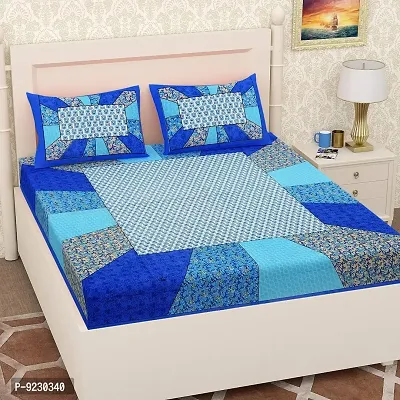 E-WISH BOX 100% Cotton Jaipuri Rajasthani Bedsheets Cotton Double Bed Bedsheet with 2 Pillow Cover _Multi