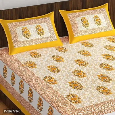 Stylish Yellow Cotton Queen Size Bedsheets With 2 Pillowcovers-thumb0