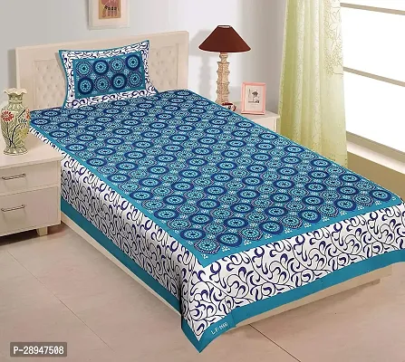 Comfortable Blue Cotton Printed 1 Bedcover + 1 Pillowcover-thumb0