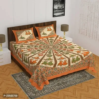 Comfortable Orange Cotton Flat Double 1 Bedsheet + 2 Pillowcovers-thumb0