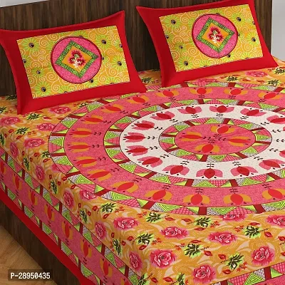 Comfortable Multicoloured Cotton Printed Double 1 Bedsheet + 2 Pillowcovers