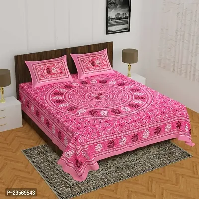 Comfortable Pink Cotton Flat Double 1 Bedsheet + 2 Pillowcovers-thumb0