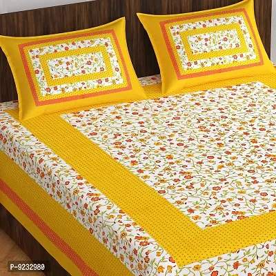 E-WISH BOX#174; 100% Cotton Rajasthani Jaipuri Traditional Floral Print Double Bed Sheet with Pack of 2 Pillow Cover's (230Cm*240Cm) Design No.43-thumb0